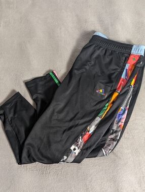 adidas Black Track Pants with Multicolor Patch Trim